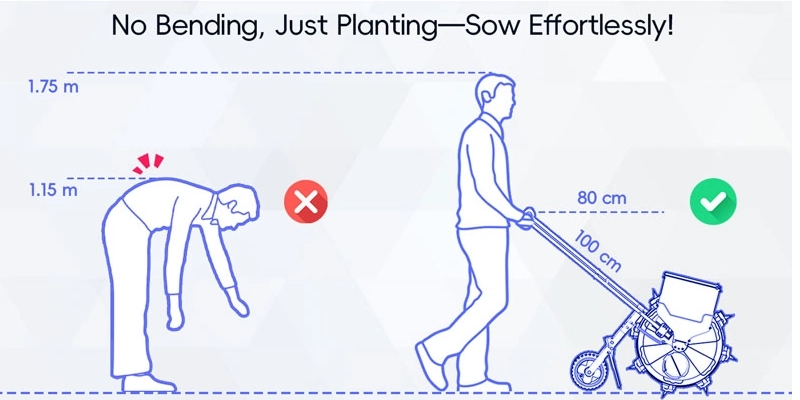 Human posture when using a push planter